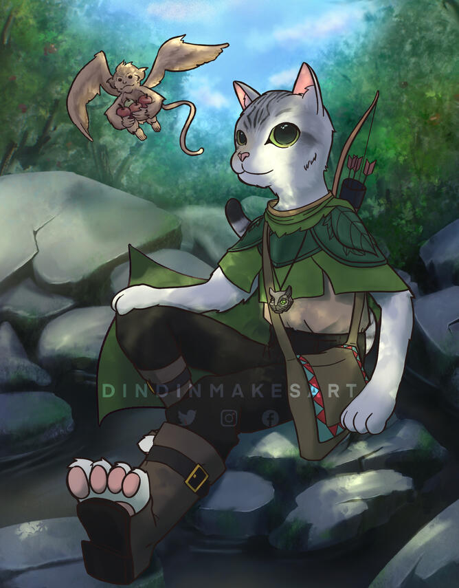 ✦ 65 $ | ₱2.7k ✦ Full Body, Rendered, Non-Humanoid, w/ Background, w/ Companion (Tabaxi D&amp;D character)
